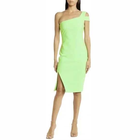 bright green one shoulder dress One Shoulder Chartreuse Sequin Cocktail Dress – shoprodeodrive main image 0